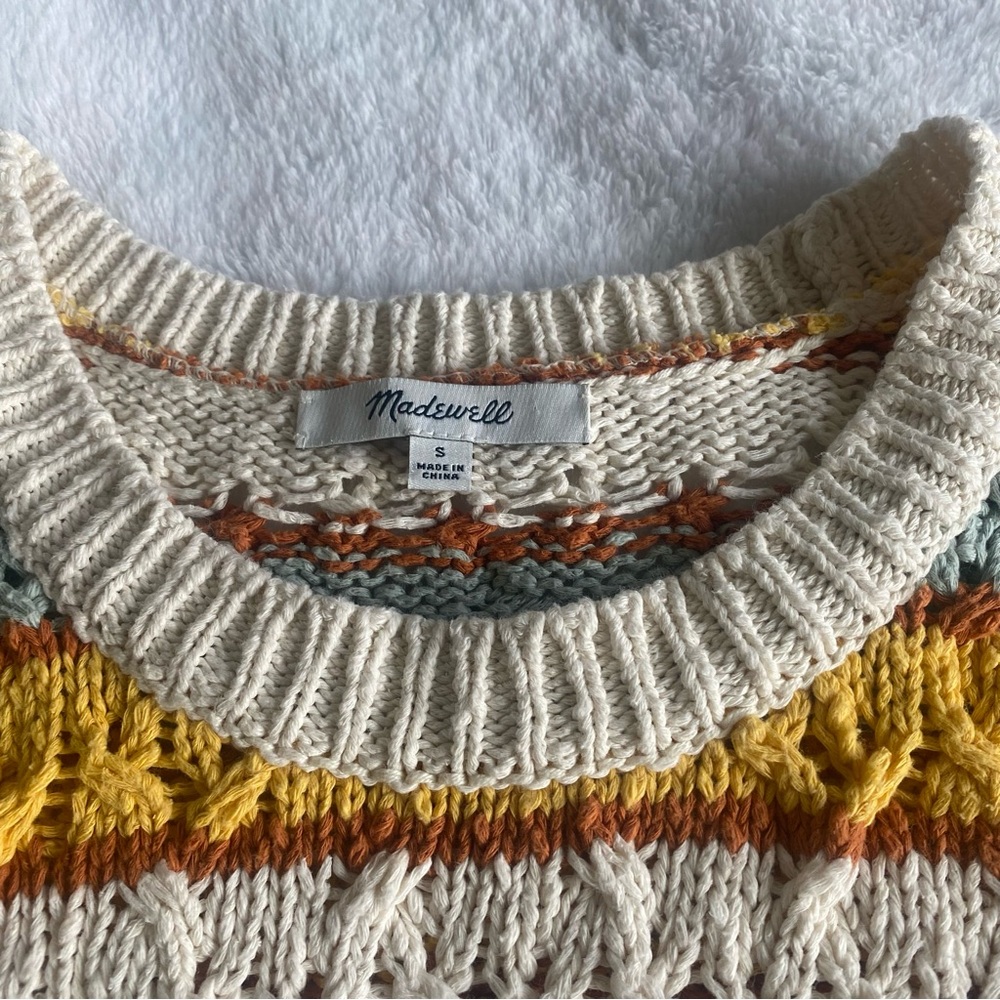 Madewell Carrington Open Knit Short Sleeve Striped Sweater | S - Picture 4 of 8